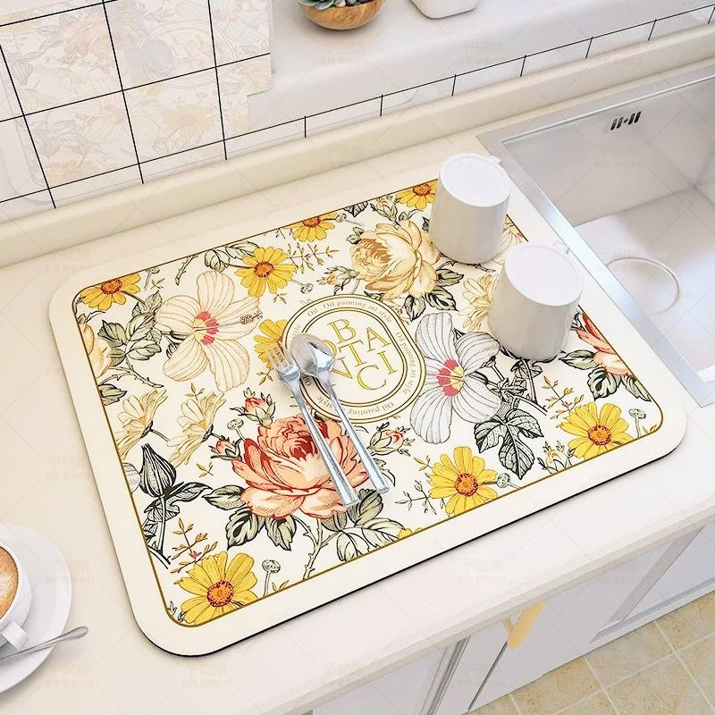 Tapis en Diatomite : Élégance Florale Nostalgique pour une Cuisine Pratique