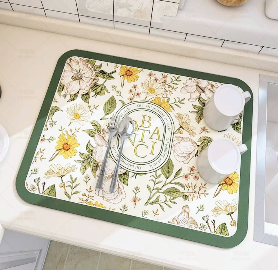 Tapis en Diatomite : Élégance Florale Nostalgique pour une Cuisine Pratique